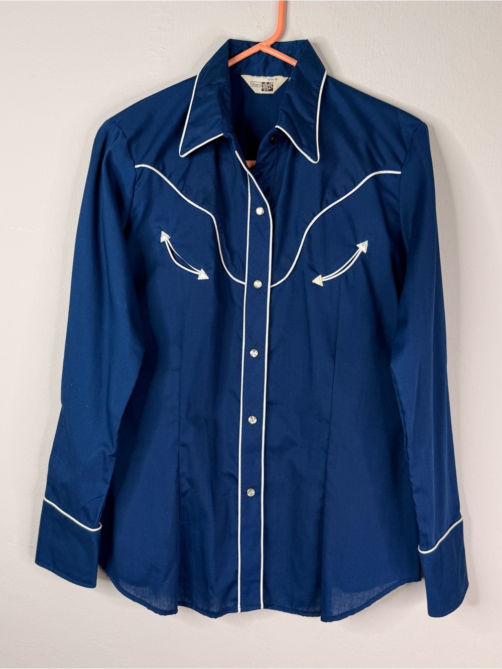 Vintage Sears The Fashion Place Navy Western Shirt Pearl Snap Size 16
